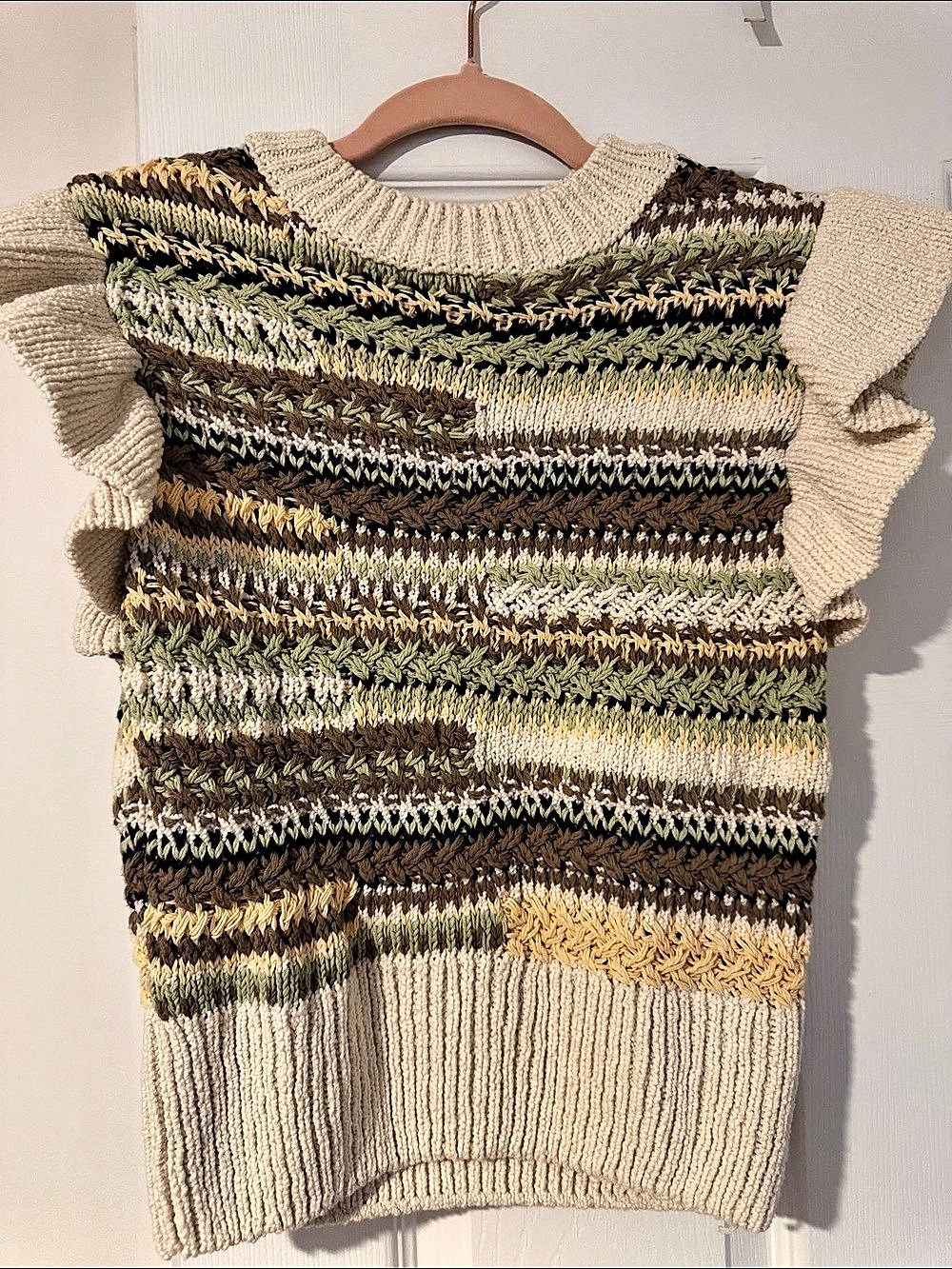 Zara Striped Knit Sweater Vest in Yellow, Green & Brown